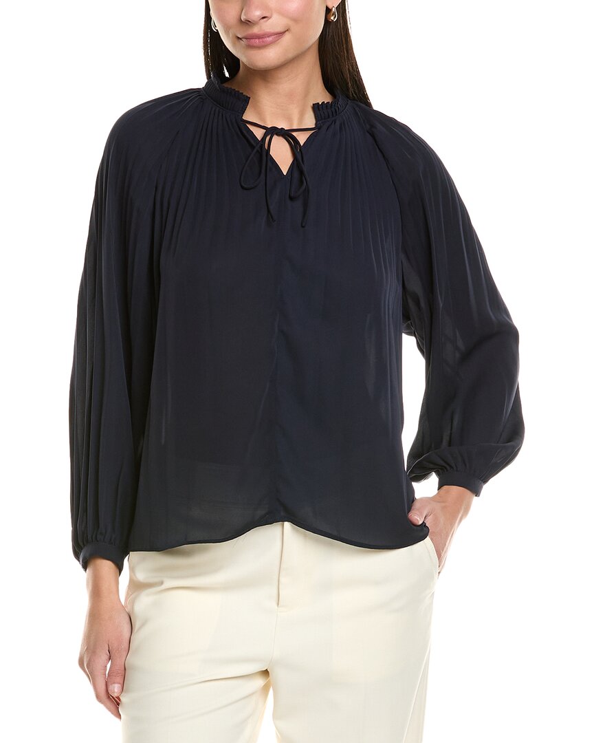 Shop Elie Tahari Elie By Pleated Tie-neck Blouse In Blue