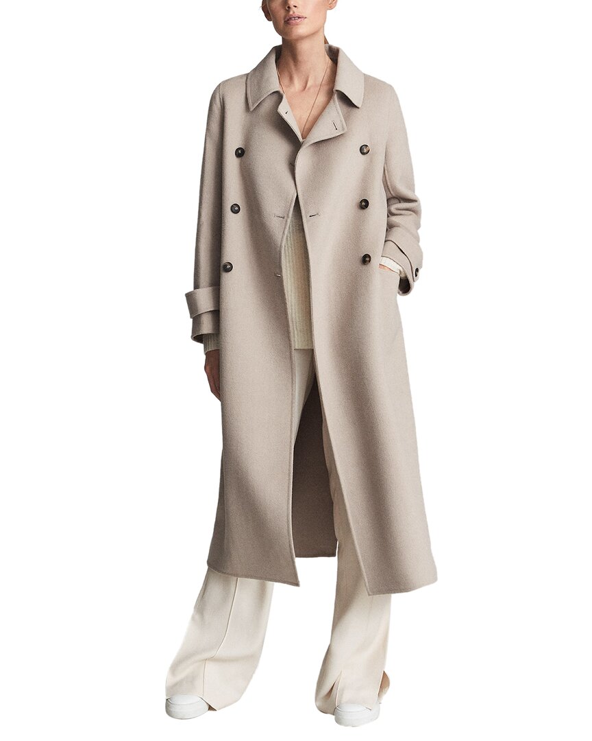 Shop Reiss Lexi Button Blindseam Wool-blend Coat In Brown