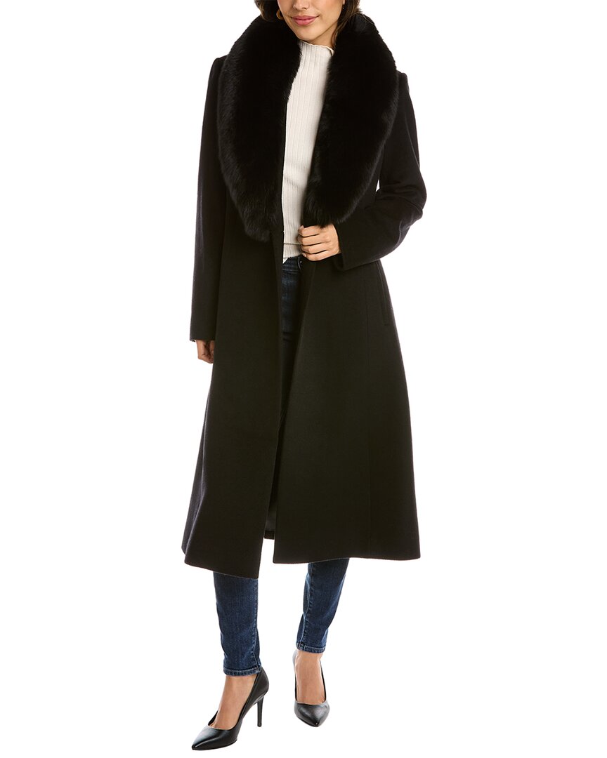 Sofiacashmere Oversized Collar Wool-blend Coat In Black