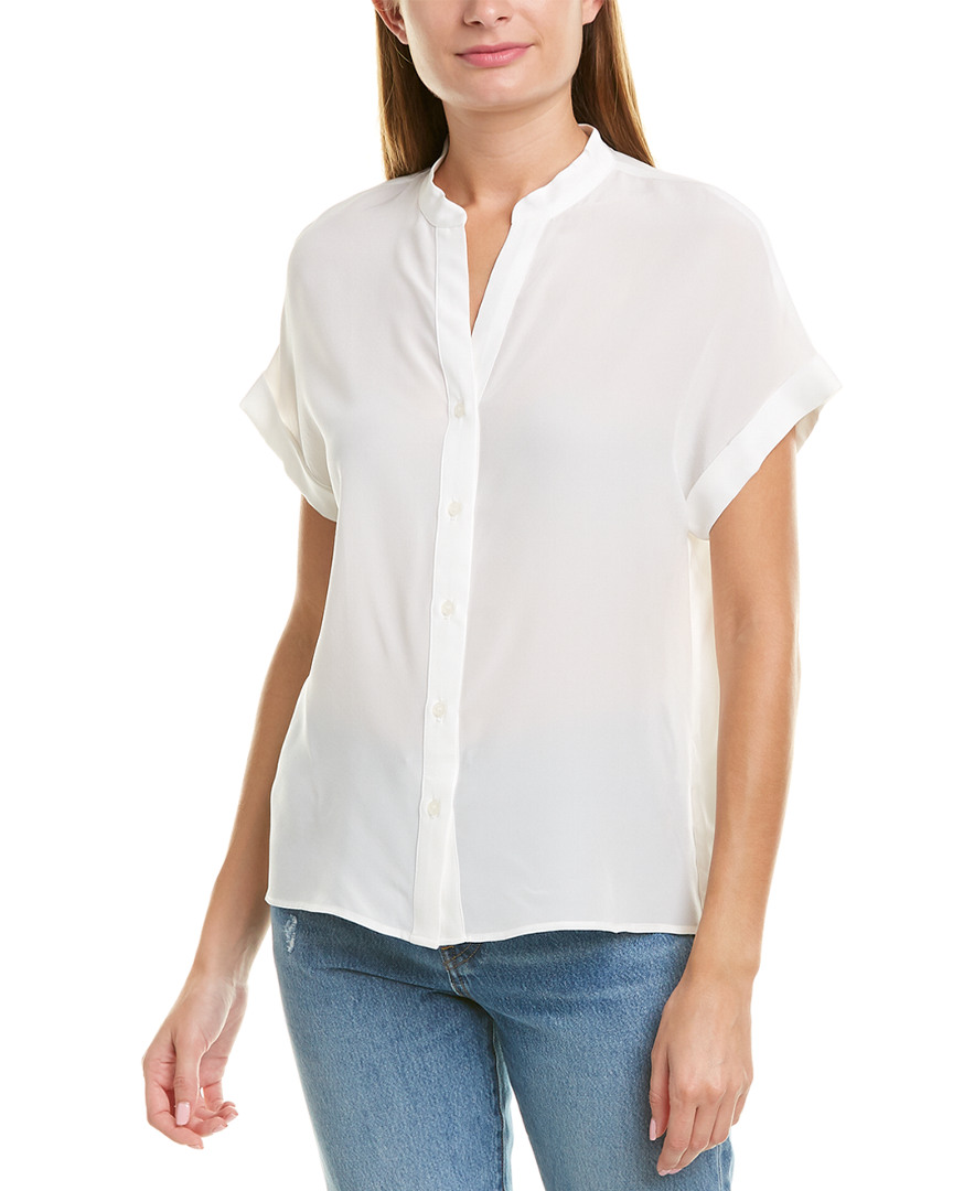 Image of Lavender Brown Mock Collar Silk Blouse