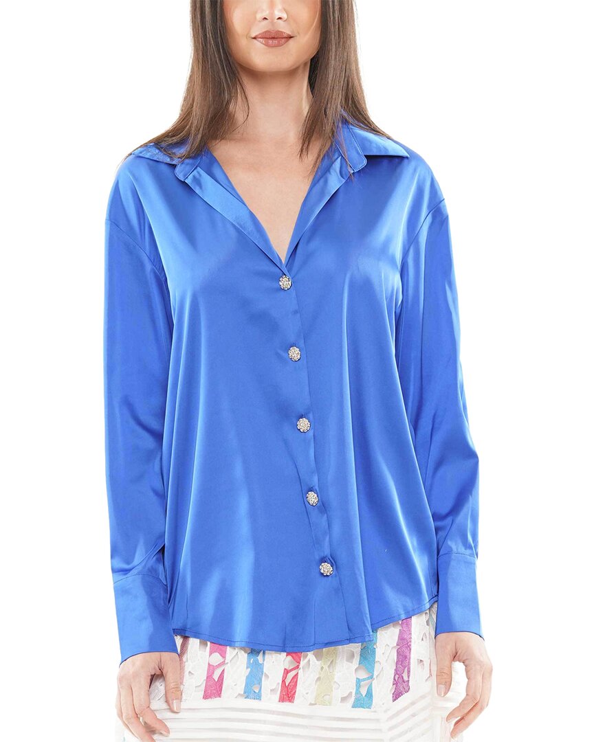 Why Dress Satin Button Down Blouse In Blue