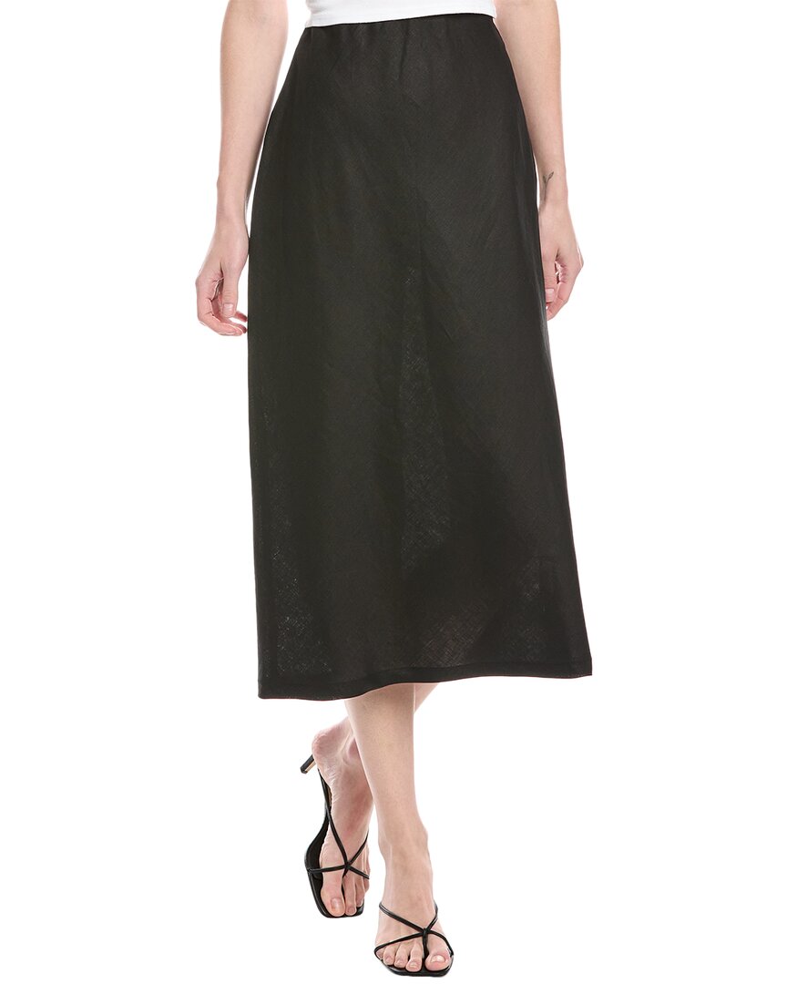 Shop Enza Costa Bias Linen Midi Skirt In Black
