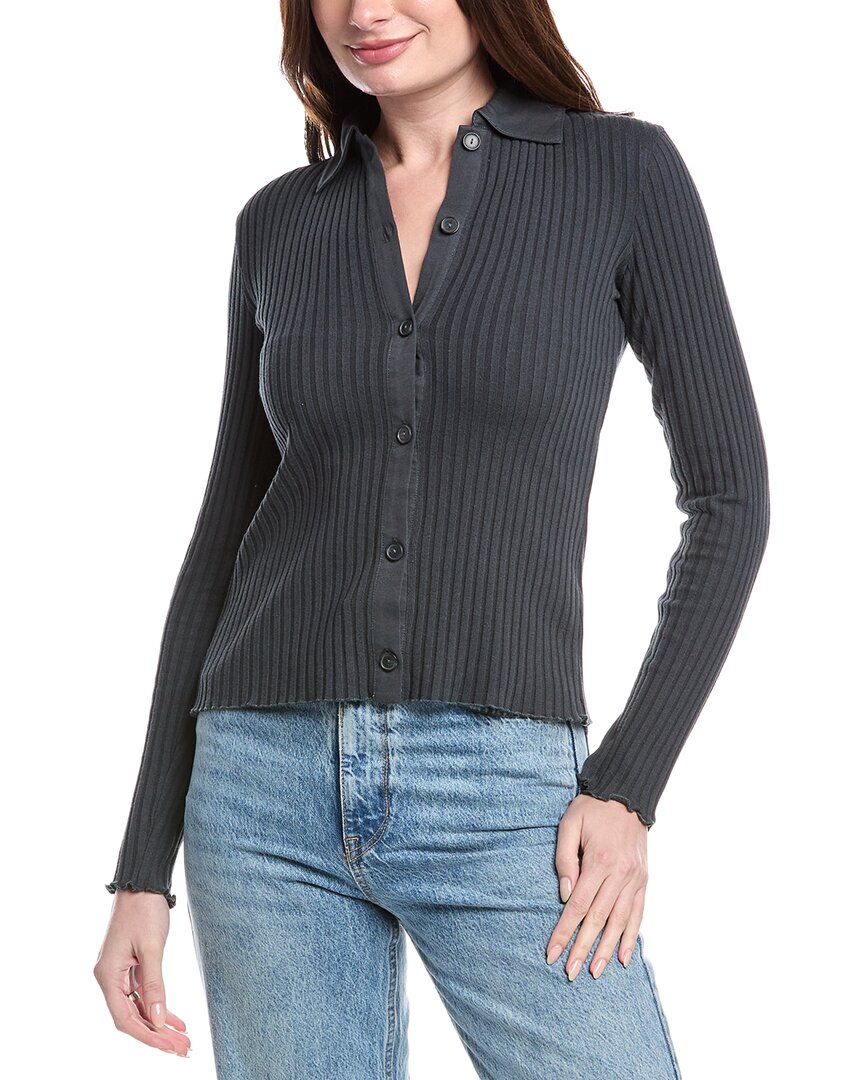 Vince Rib Button-up Polo Shirt In Grey