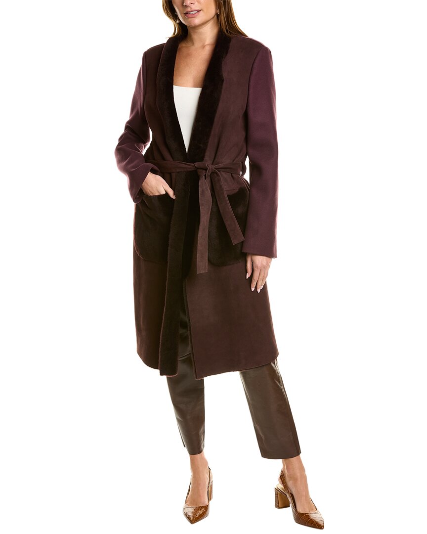 Shop Piazza Sempione Leather-trim Wool Coat In Purple