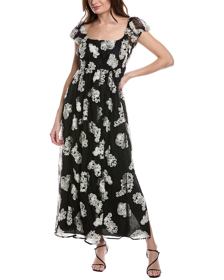 REBECCA TAYLOR REBECCA TAYLOR RIBBON LACE SILK MAXI DRESS 