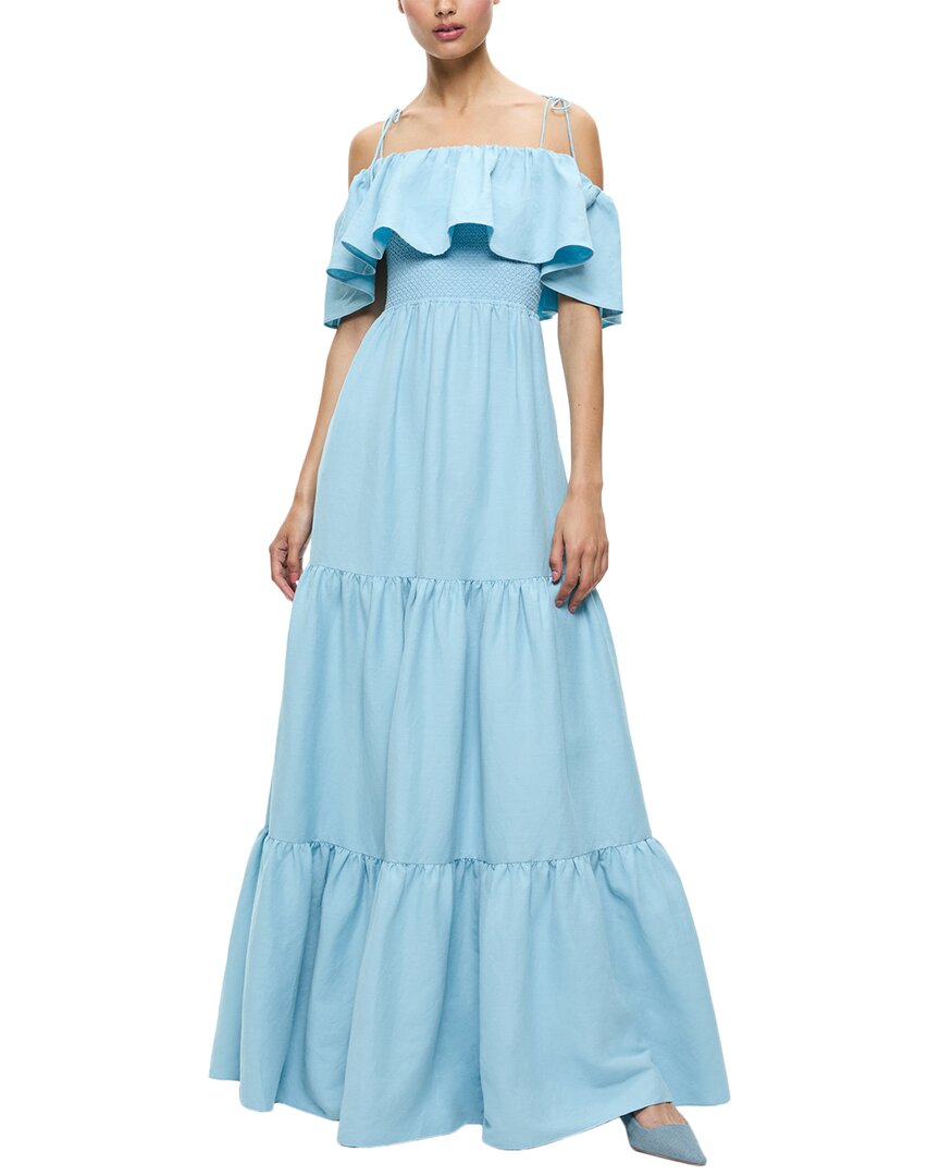 Alice And Olivia Kia Cold-shoulder Tiered Linen-blend Maxi Dress
