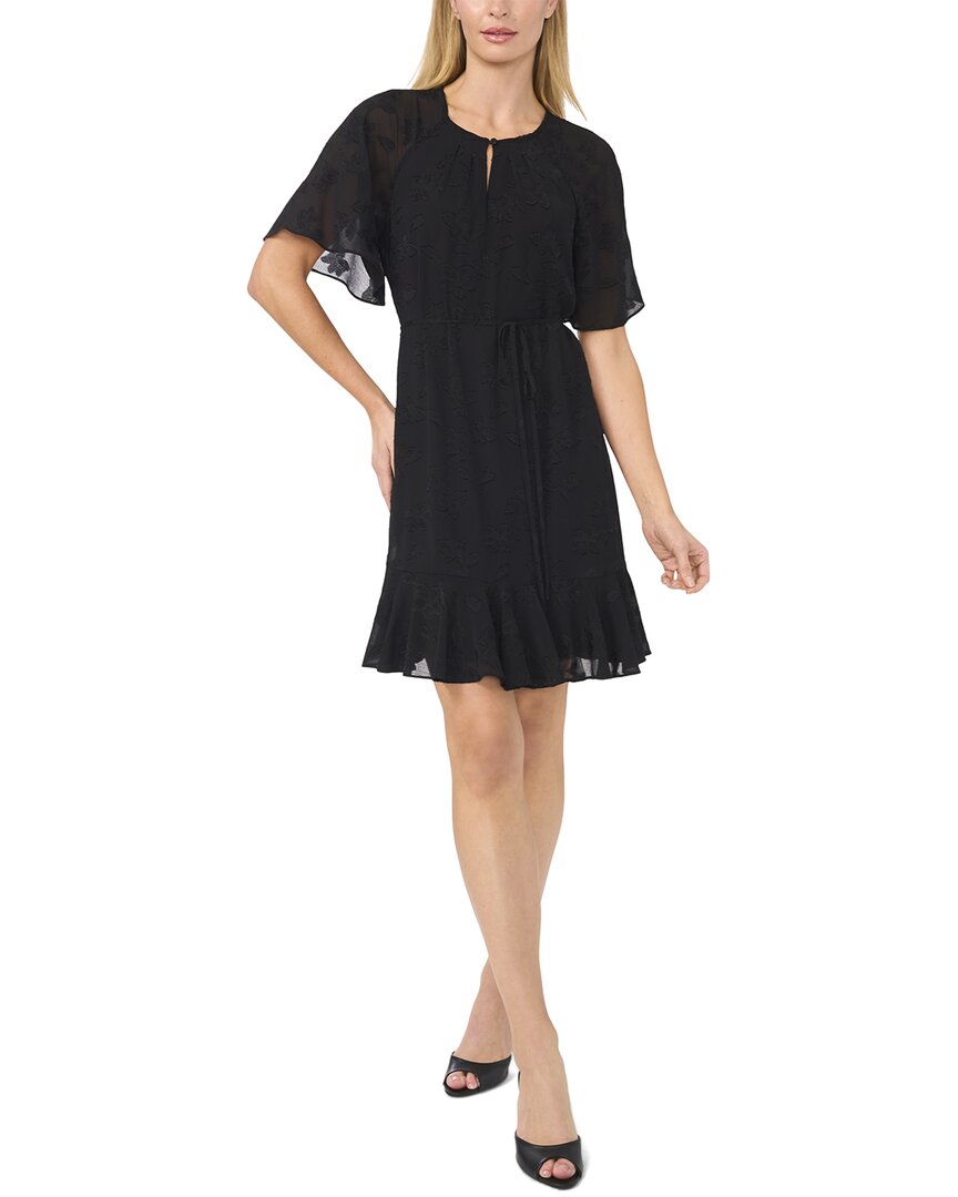 Cece Raglan Flutter Sleeve Tie Waist Dress In Black