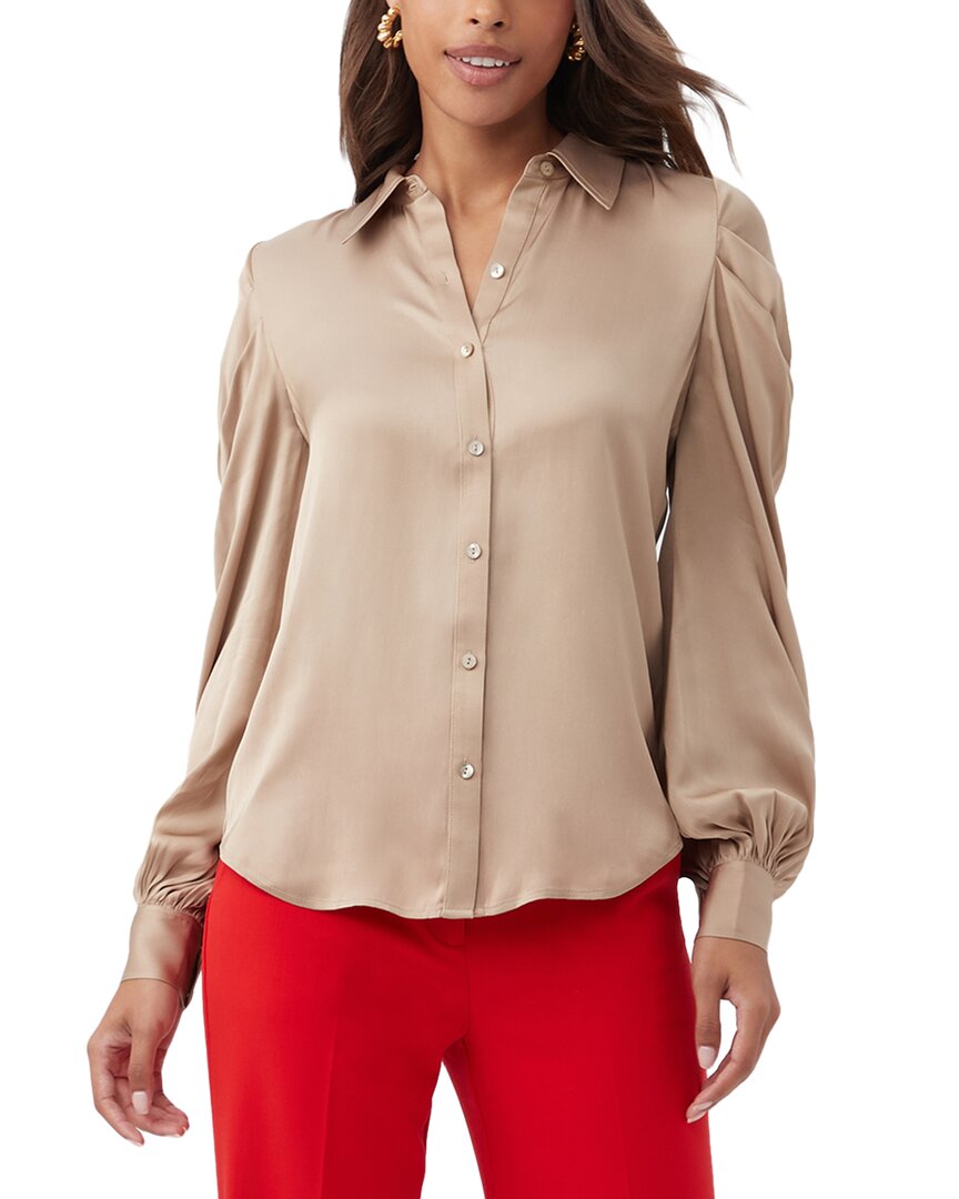 Trina Turk Bashira Pleated Puff Sleeve Silk Blend Button-up Shirt