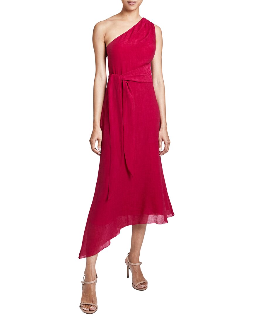 Santorelli Regana One-shoulder Faux Wrap Dress In Red
