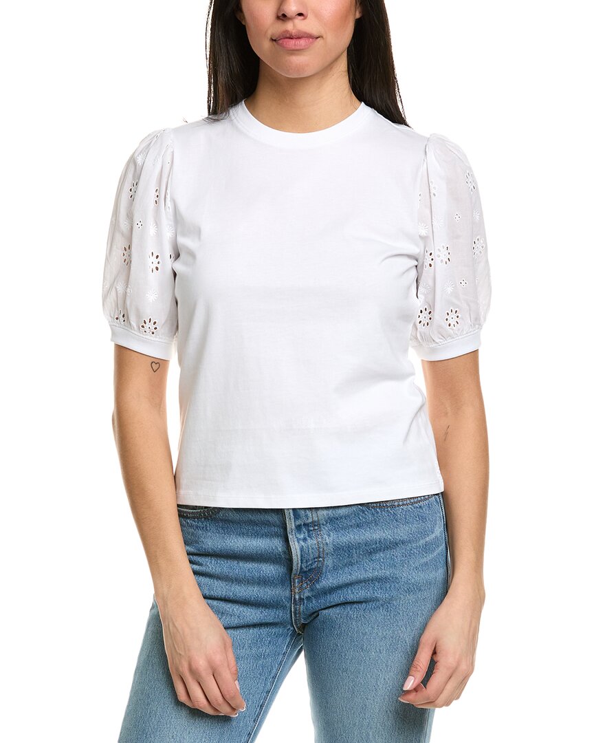Frame Denim The Lace Sleeve Shirt In White