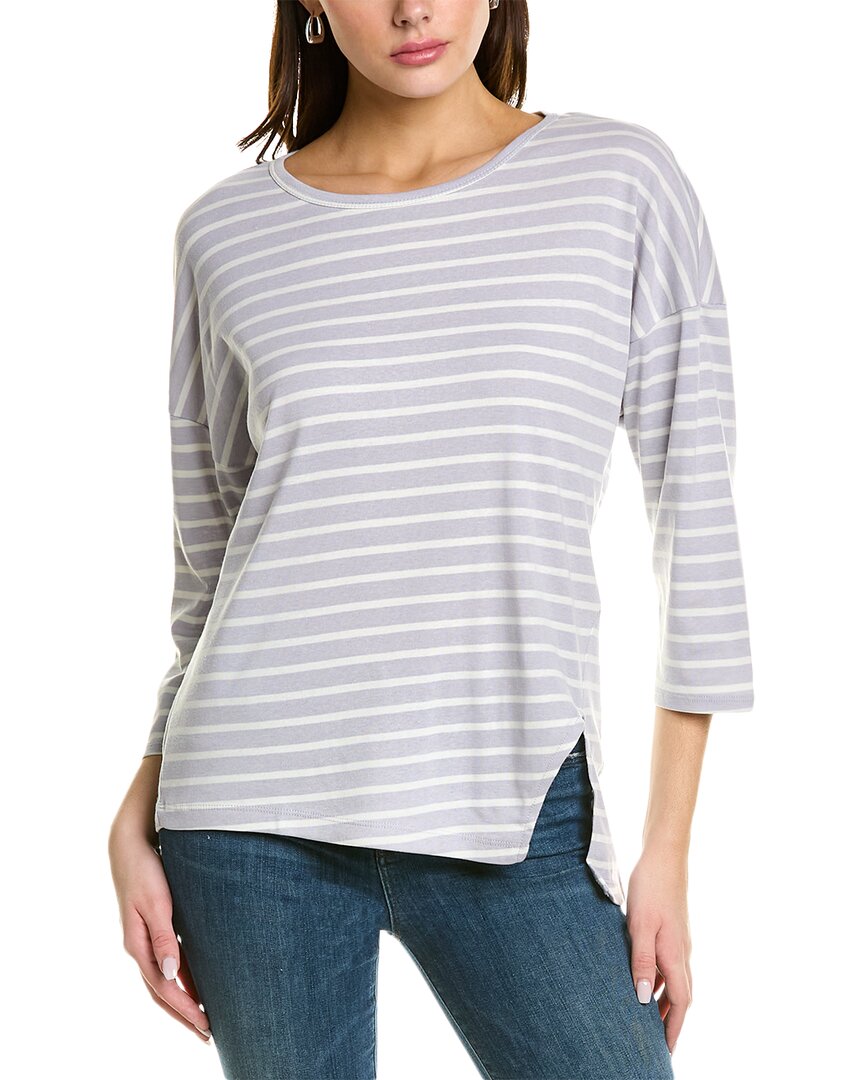 Shop Three Dots Stripe Asymmetric T-shirt In Blue