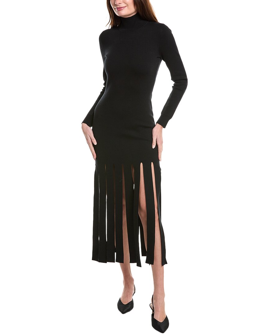 Michael Kors Turtleneck Streamer-hem Knit Midi Dress In Black