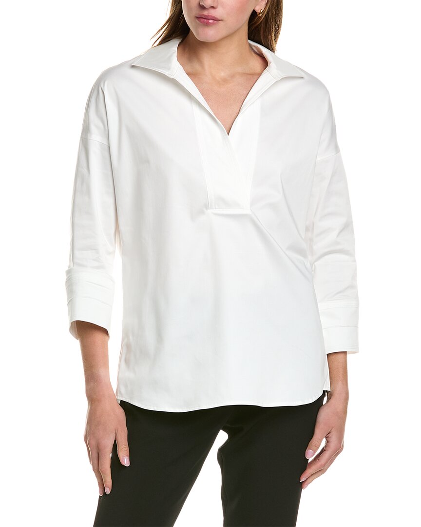 Shop Elie Tahari Drop-shoulder Split Neck Blouse In White