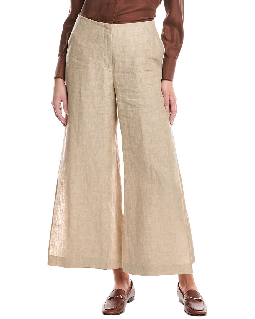 Lafayette 148 New York Franklin Wide Leg Linen Ankle Pant In Brown