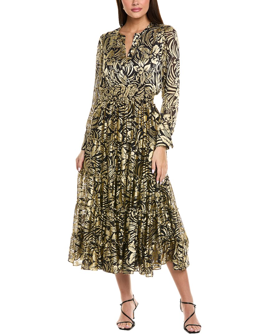 Shop Elie Tahari The Francesca Silk-blend Midi Dress In Metallic