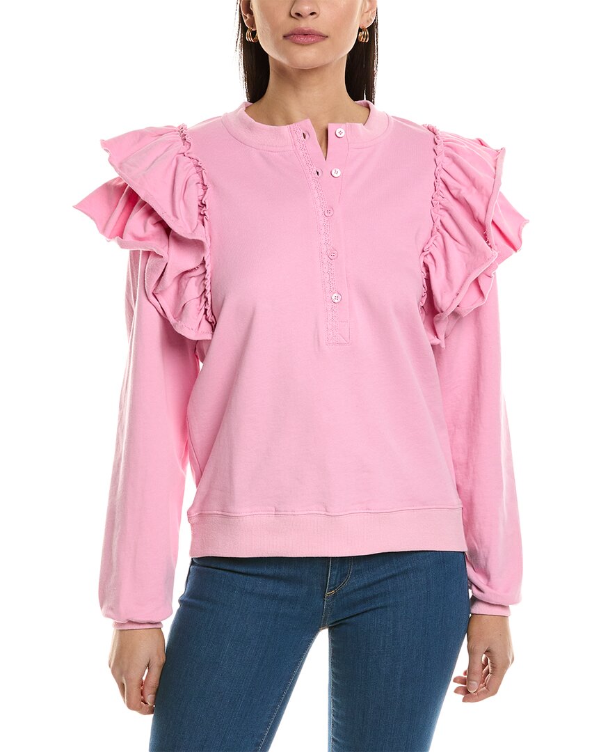 Shop Fate Ruffle Shoulder Washed Sweatshirt In Pink