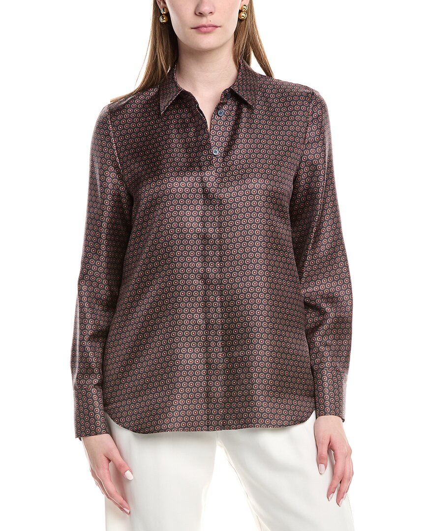 Lafayette 148 New York Scottie Silk Blouse In Brown