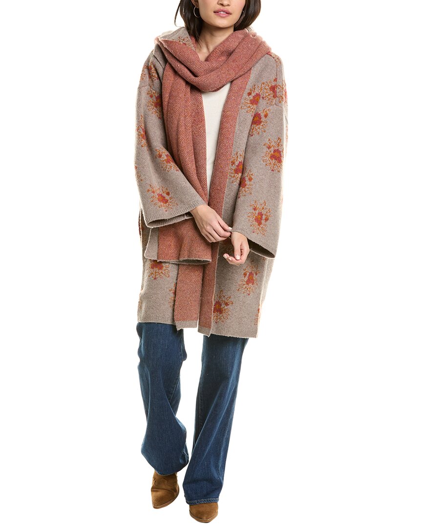 Shop Free People Bali Ayla Scarf Wool-blend Cardigan In Brown