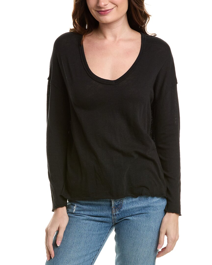 Project Social T Mae Textured V-neck Top In Black