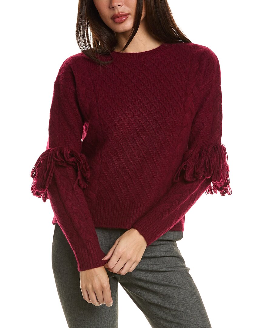 Shop Elie Tahari Fringe Wool & Cashmere-blend Sweater In Red
