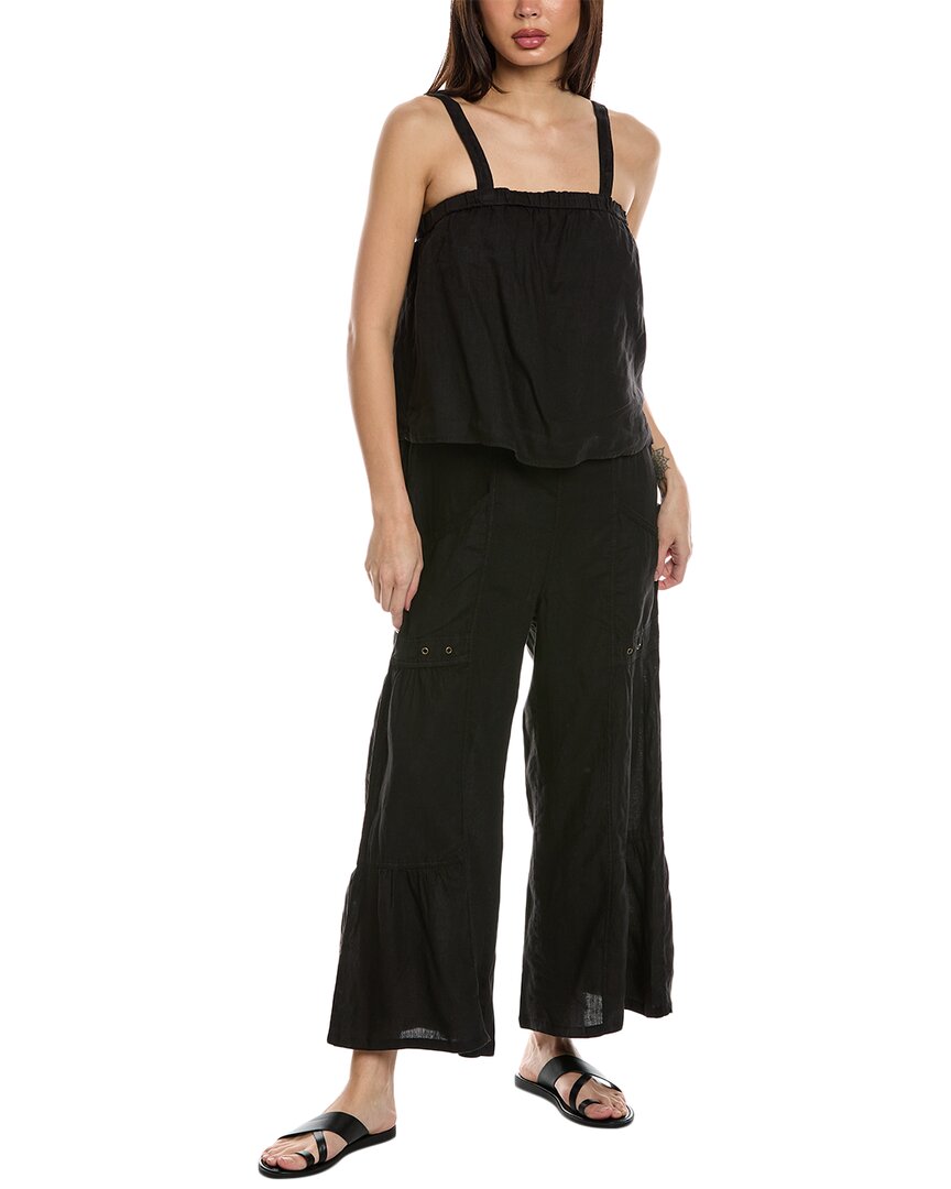Xcvi Cleon Flounce Linen Jumpsuit In Black