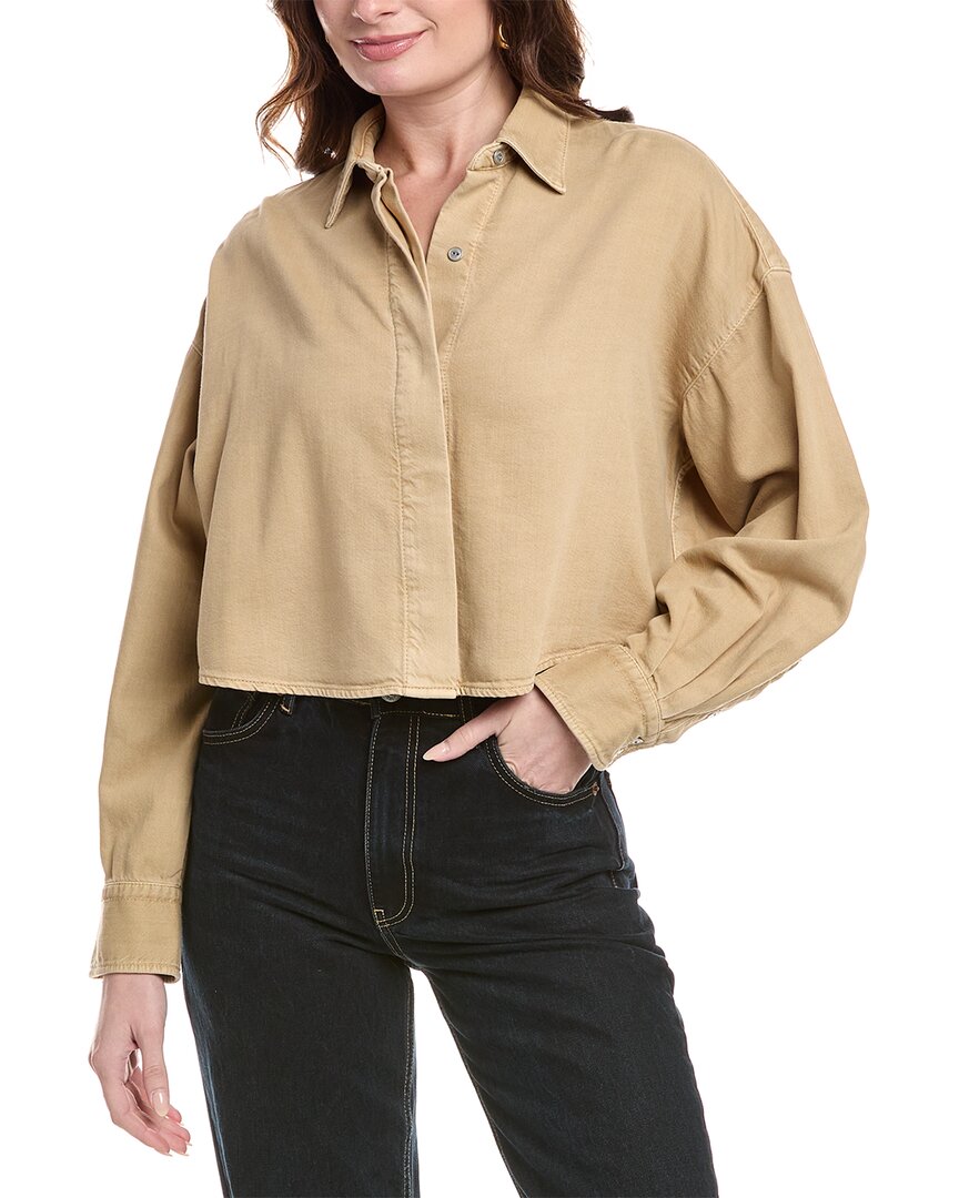 Rag & Bone Ultra Featherweight Beatrice Cropped Shirt In Beige