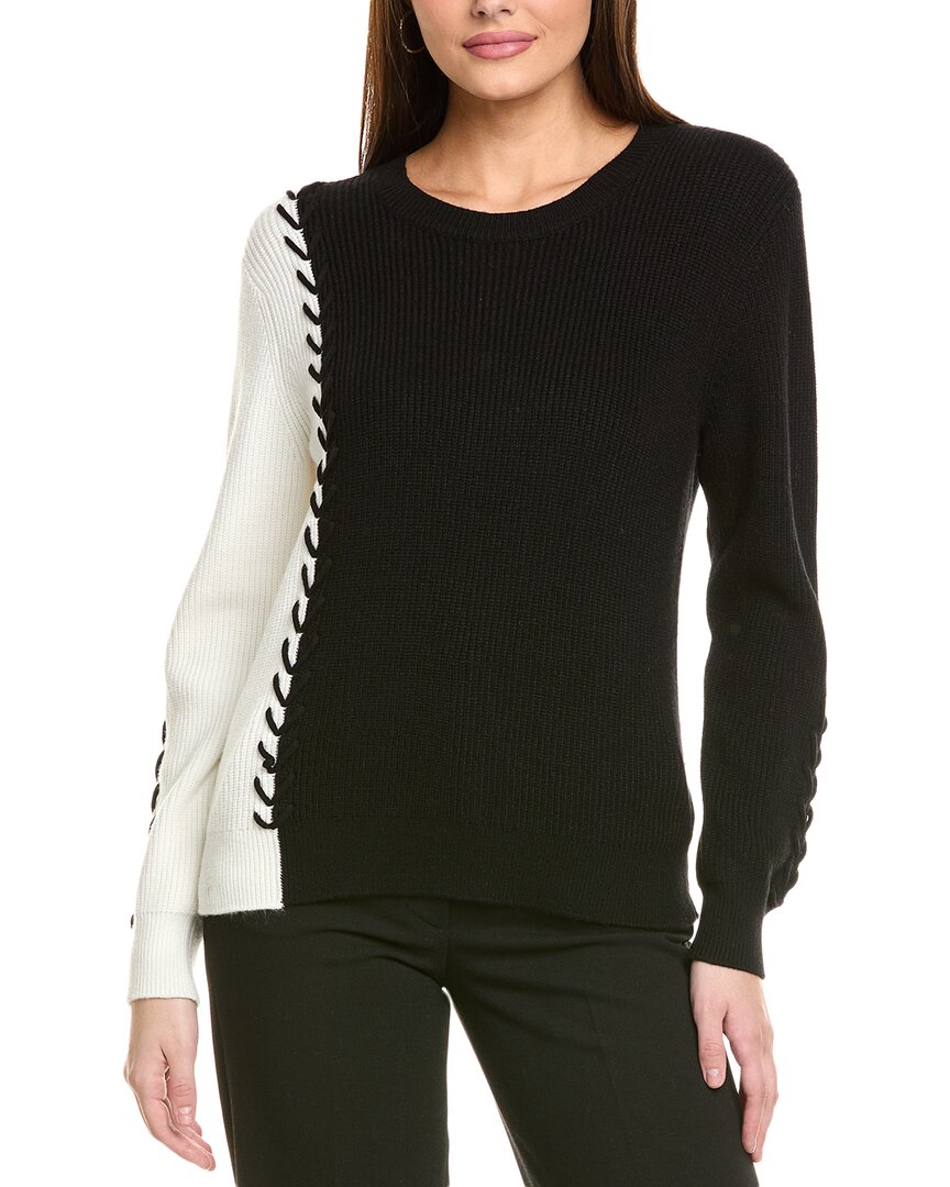 T Tahari Colorblock Whipstitch Sweater In Black