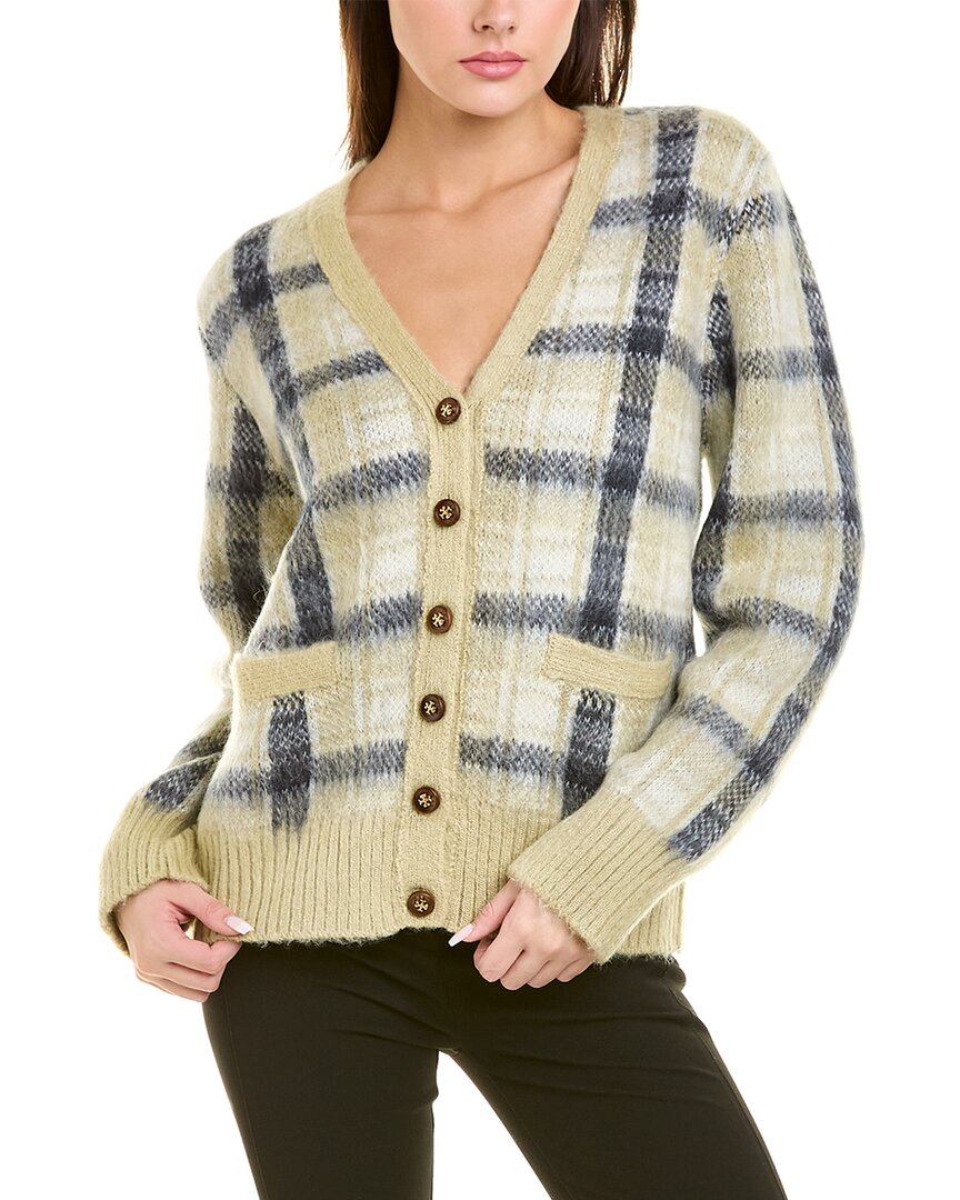Tory Burch Brushed Plaid Mohair-blend Cardigan In Green