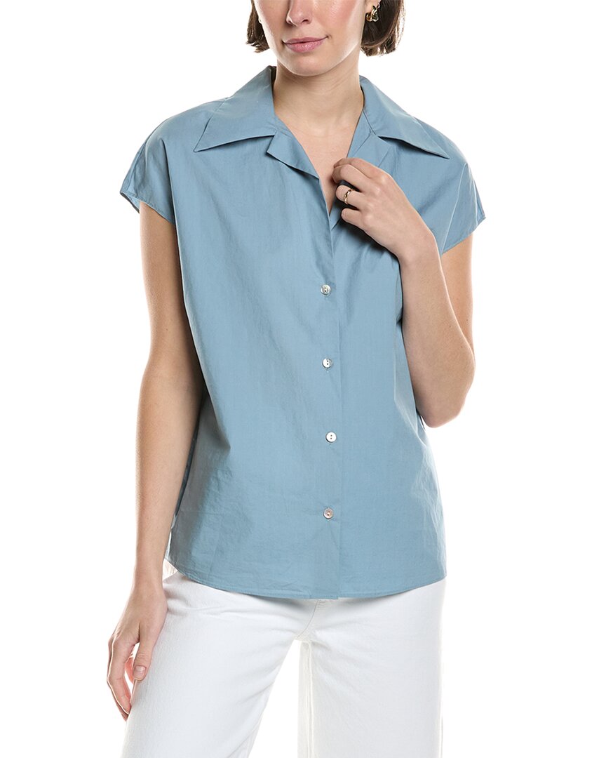 Vince Cap Sleeve Cotton Button-up Shirt In Blue