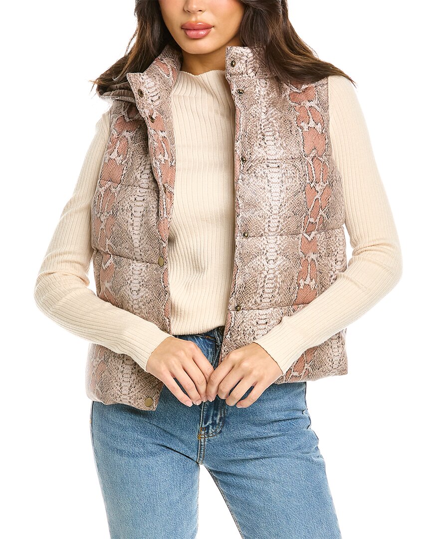 Shop Unreal Fur Python Print Puffer Vest In Pink
