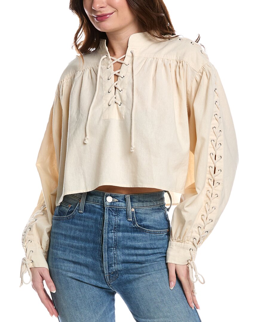 Re/done Pirate Linen-blend Top In White