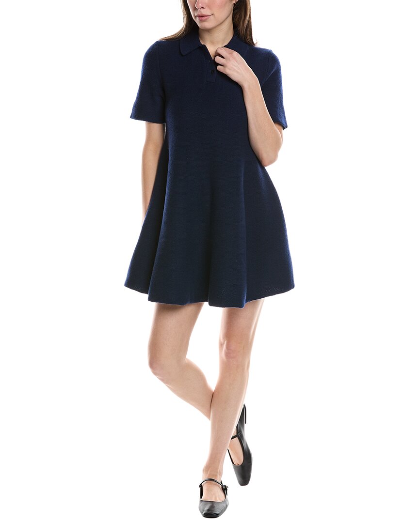 Shop Theory Babydoll Felted Polo Wool & Cashmere-blend Mini Dress In Blue