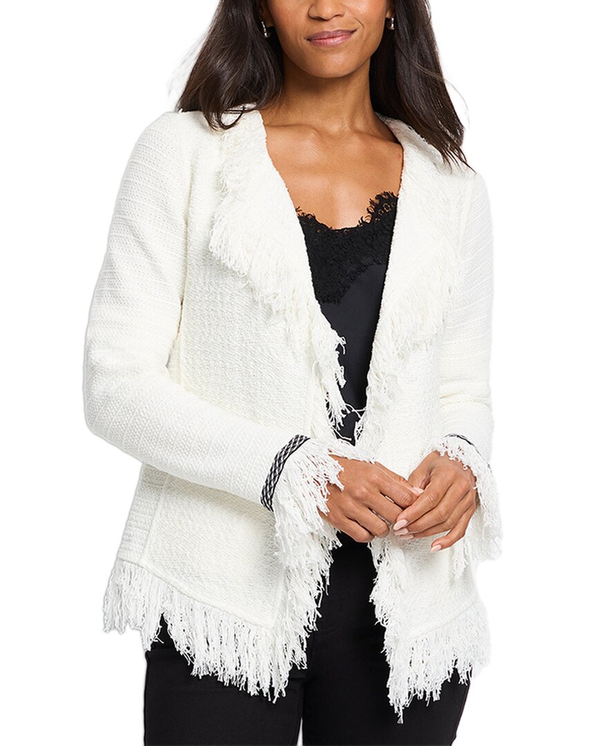 Nic + Zoe Statement Fringe Mix Knit Jacket In Classic Cream