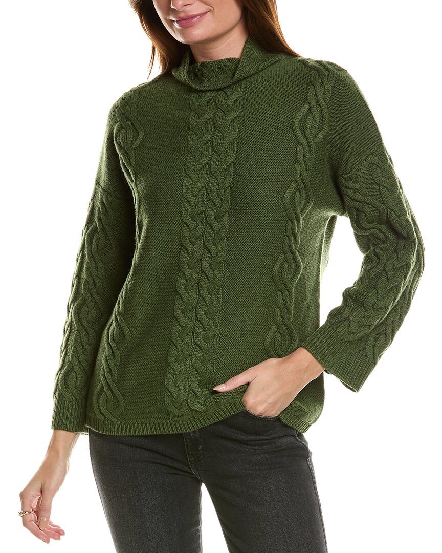 Forte Cashmere Luxe Cable Funnel Neck Wool & Cashmere-blend Tunic In Green
