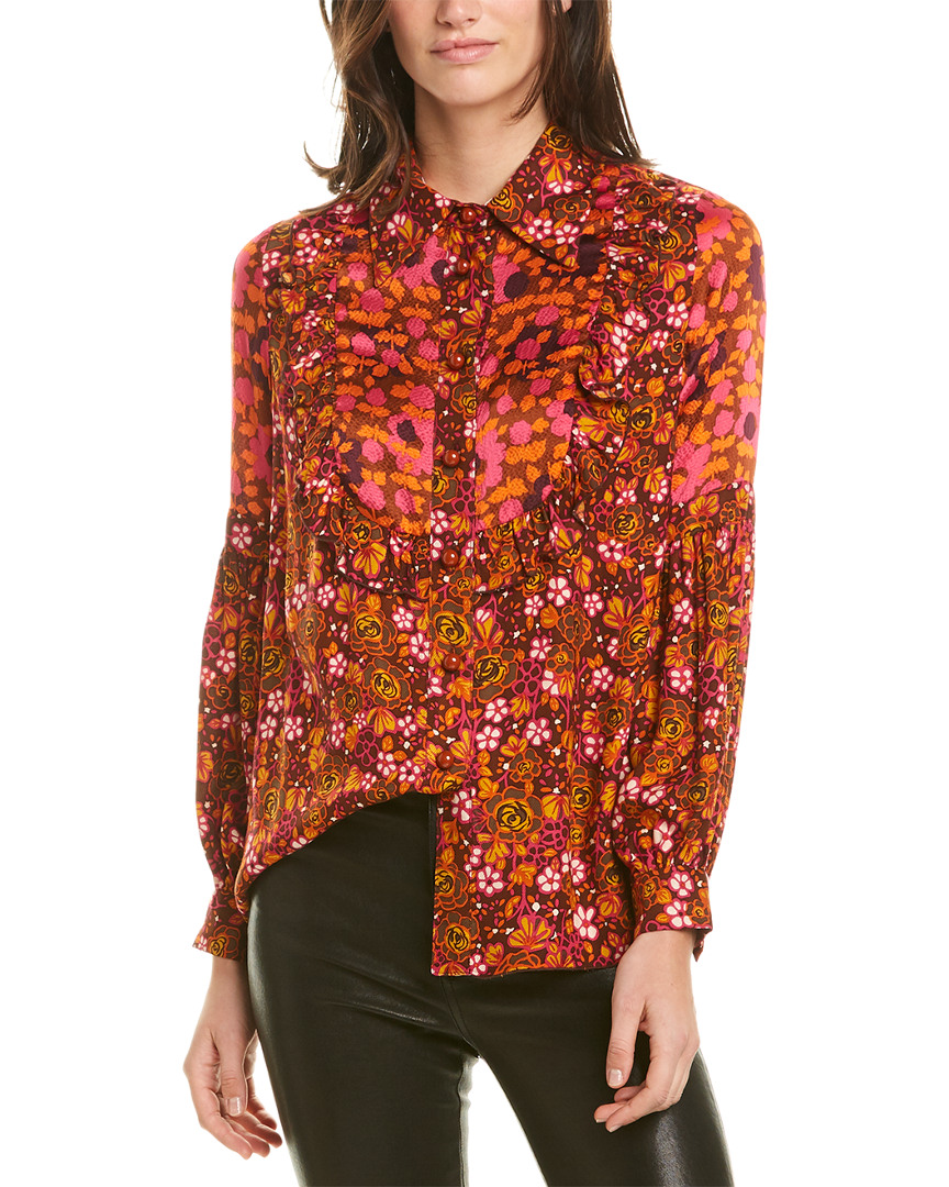 Image of Anna Sui Begonia Blend Silk-Trim Top