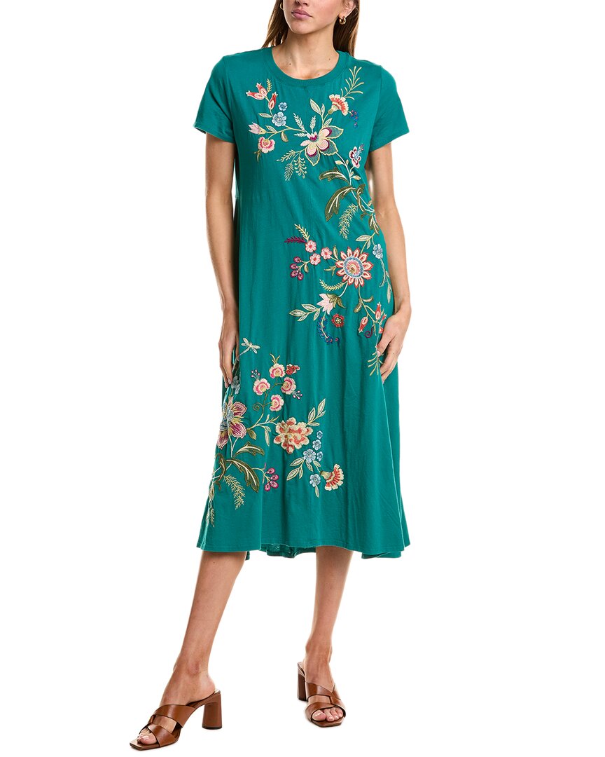 Johnny Was Crew Neck Swing Dress Julianna In Quetzal Green In Green