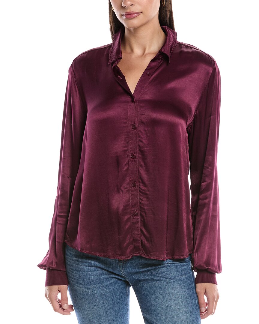 Michael Stars Meredith Satin Button Down Shirt In Purple