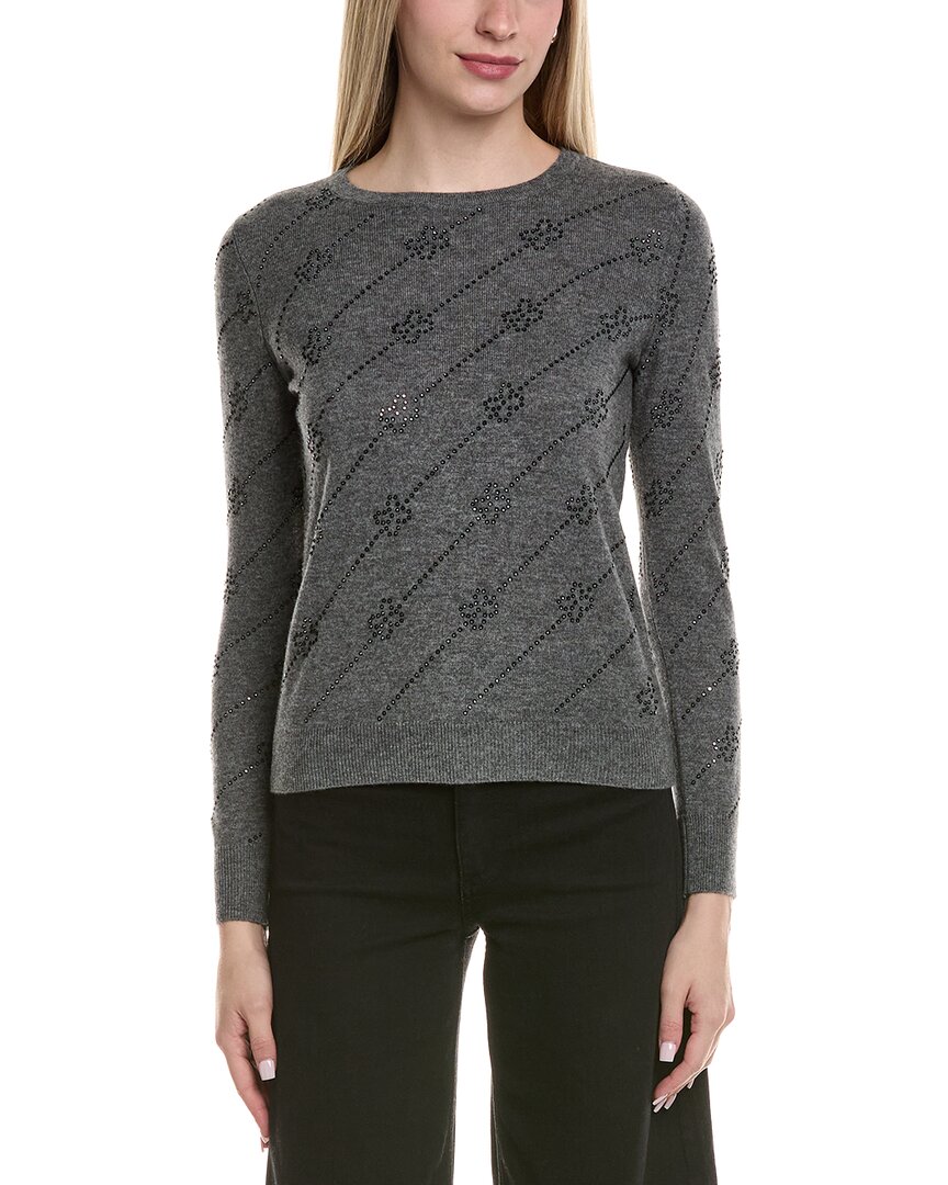 Sofiacashmere Heatset Diagonal Floral Wool & Cashmere-blend Sweater In Grey