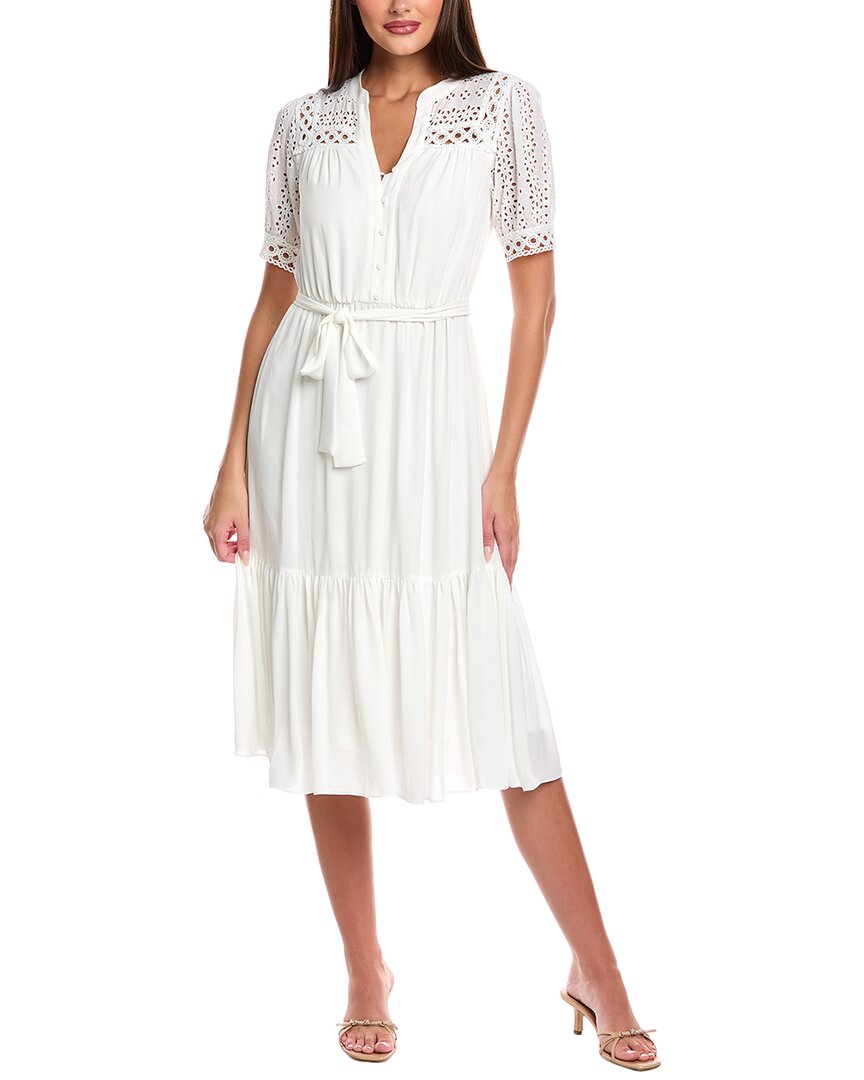 T Tahari Eyelet Midi Dress In White