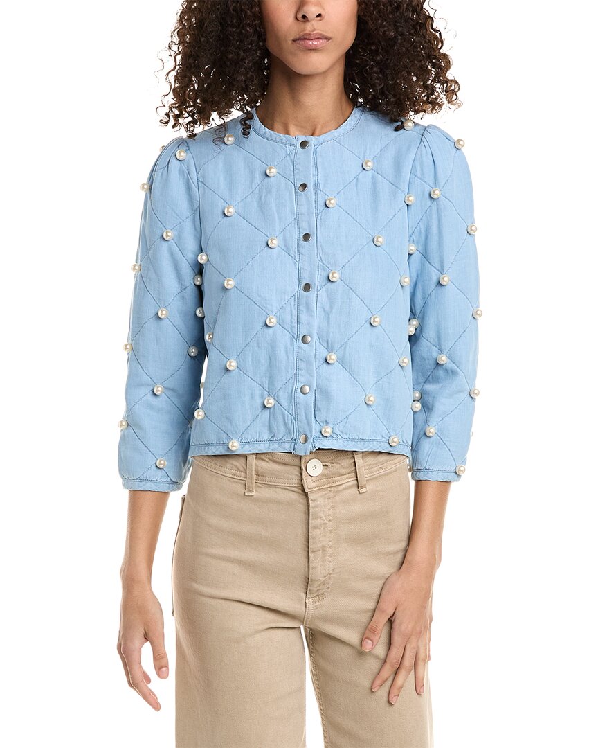 Shop Stellah Pearl Embellished Quilted Jacket In Blue