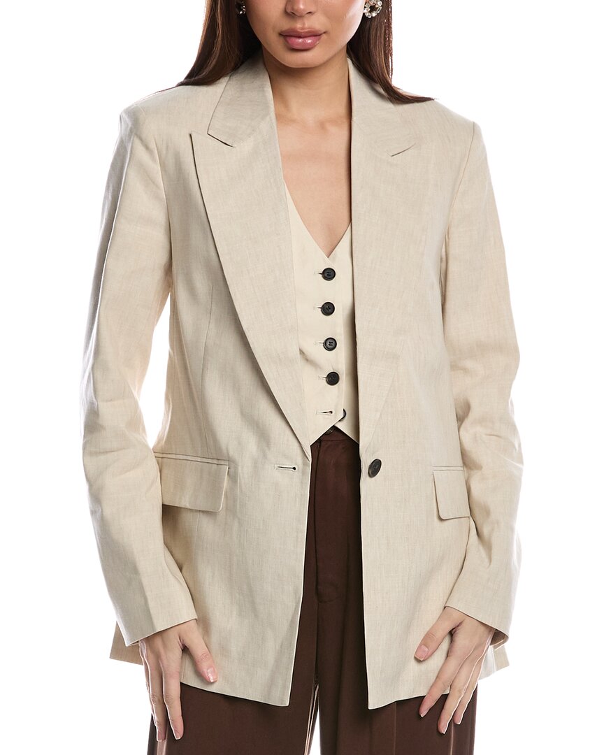 Shop Allsaints Whitney Linen-blend Blazer In Brown