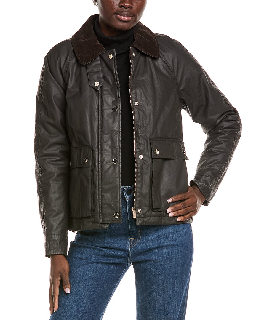 Kensie Waxed Cotton Short Barn Jacket In Black