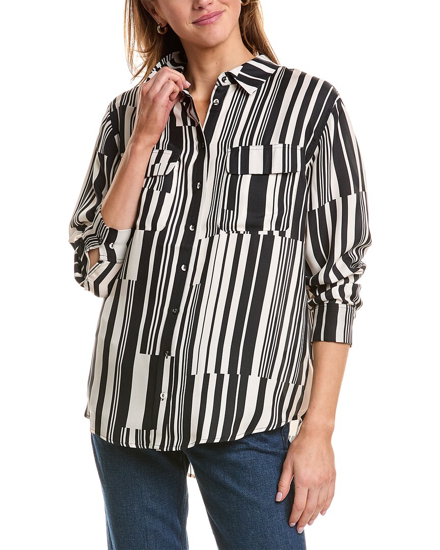 Johnny Was Kassie Double Pocket Silk Shirt In Beige