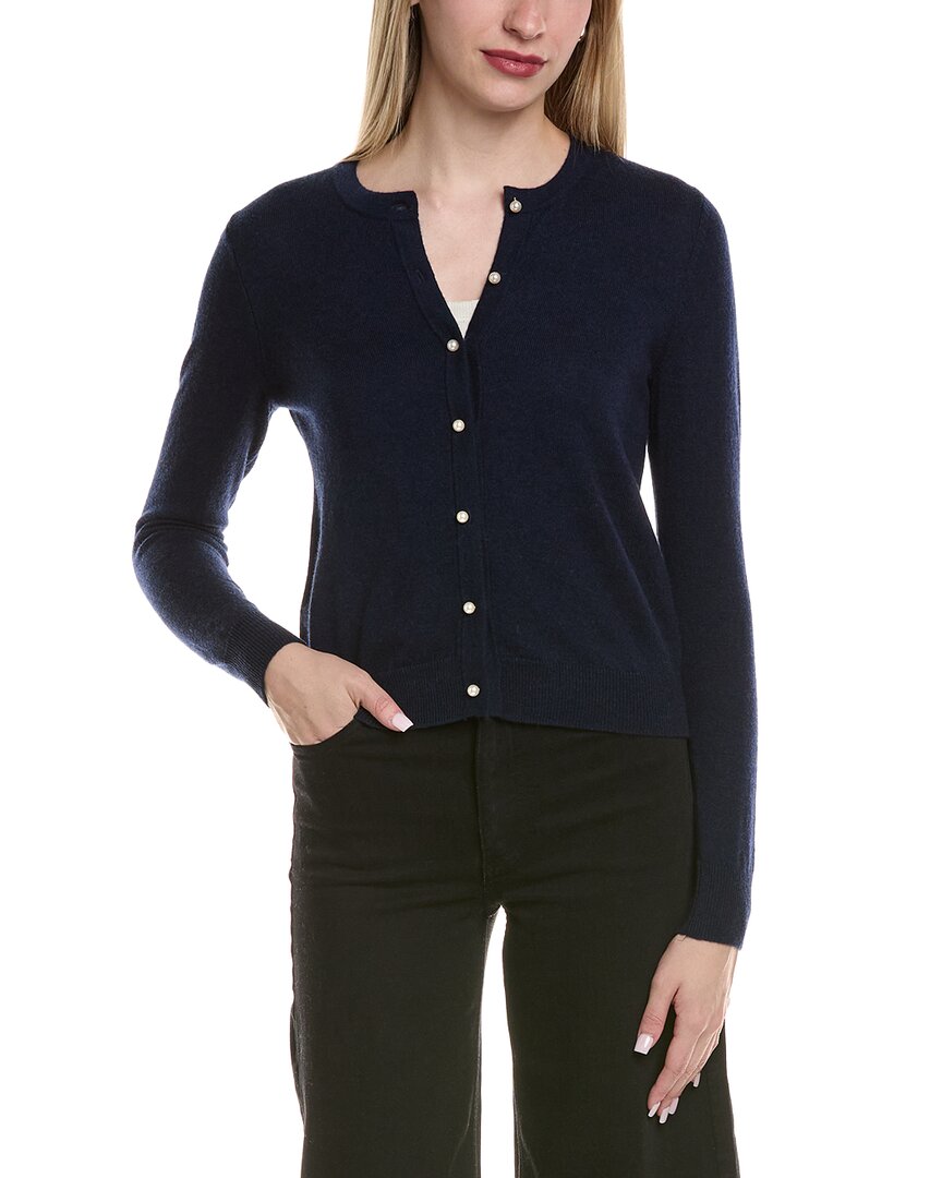 Sofiacashmere Pearl Bead Wool & Cashmere-blend Cardigan In Blue