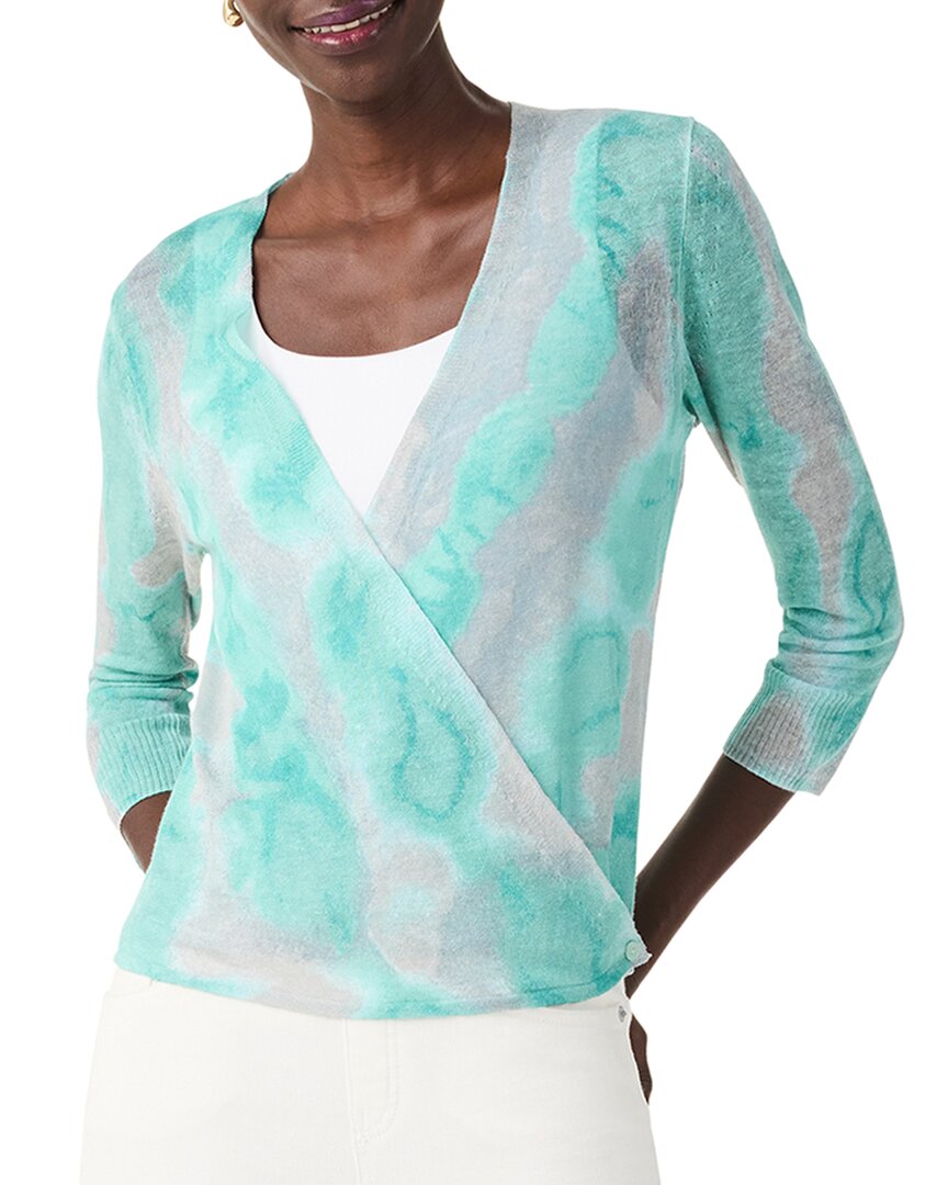 Nic + Zoe Watercolor Waves 4 Way Cardigan In Aqua Multi