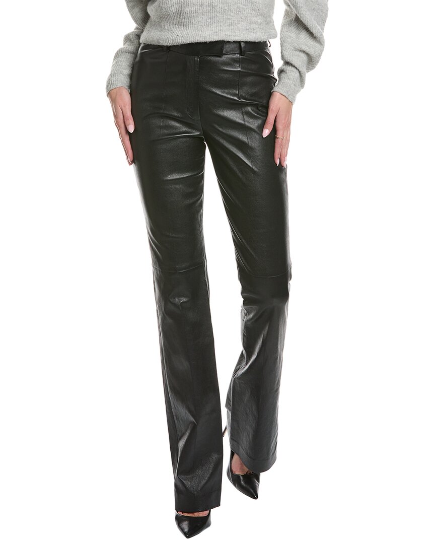 Shop Michael Kors Collection Yasmeen Back Split Leather Bootleg Trouser In Black