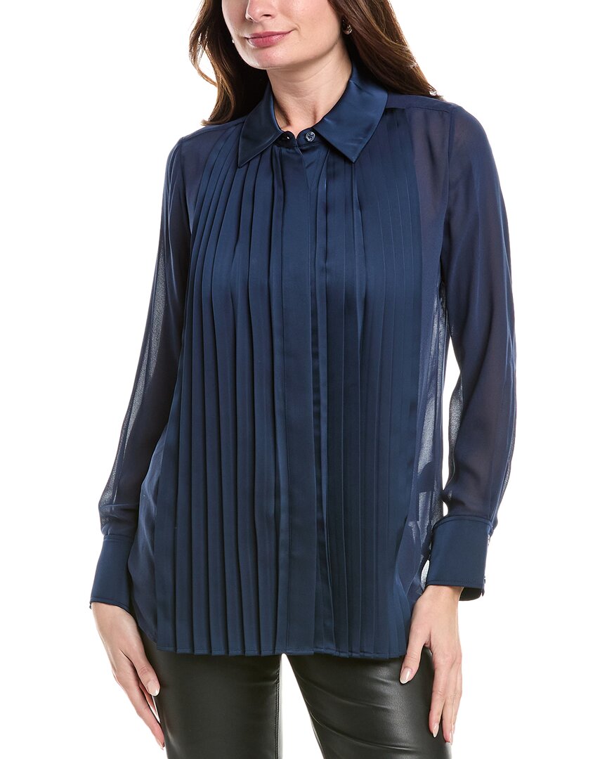 Simkhai Vinka Pleated Long-sleeve Shirt In Blue