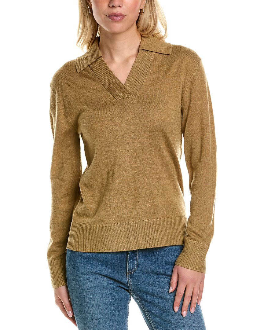 Shop Mt By Madeleine Thompson Polo Collar Wool-blend Sweater In Brown