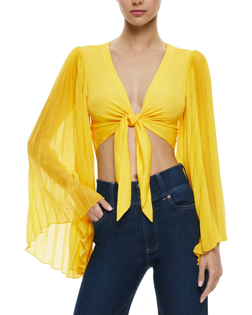 Alice And Olivia Rochelle Tie Front Pleated Crop Top