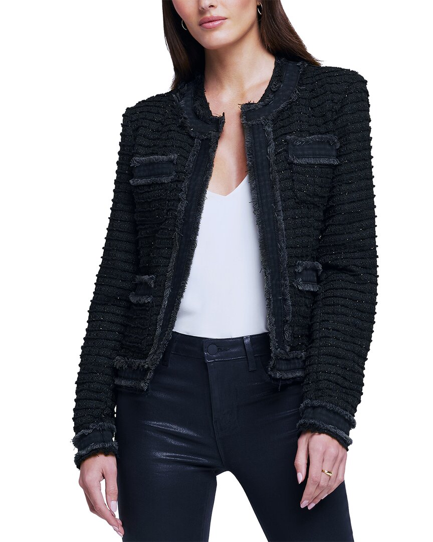 L Agence L'agence Agnes Tweed Denim Jacket In Black
